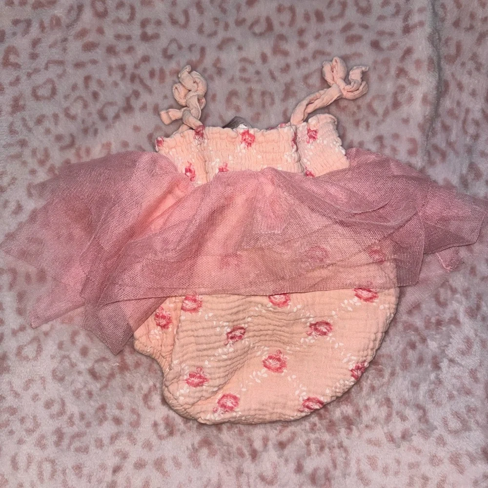 Girls Pink Floral Tulle Romper